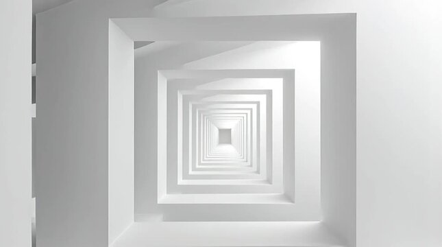 回転する正方形と円のミニマル幾何学パターン：モノクロームのリズミカルなループと瞑想的な雰囲気｜ミニマル,幾何学,モノクロ,パターン,瞑想的

