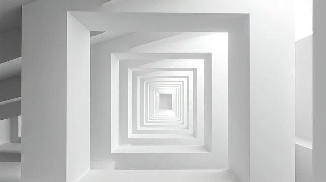 回転する正方形と円のミニマル幾何学パターン：モノクロームのリズミカルなループと瞑想的な雰囲気｜ミニマル,幾何学,モノクロ,パターン,瞑想的

