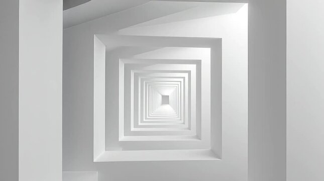 回転する正方形と円のミニマル幾何学パターン：モノクロームのリズミカルなループと瞑想的な雰囲気｜ミニマル,幾何学,モノクロ,パターン,瞑想的

