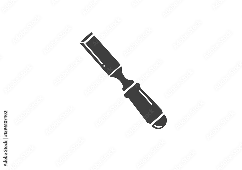 Poster a simple graphic of a dark gray chisel tool with a white background and a sharp blade end