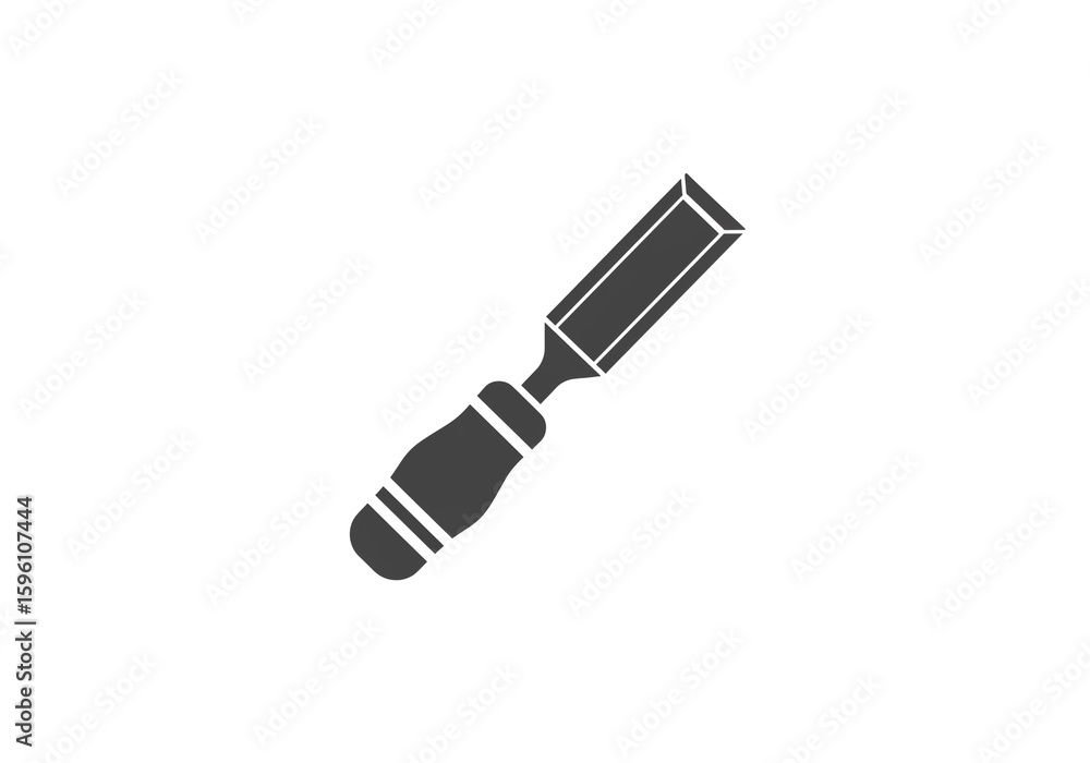Poster isolated gray chisel tool with a wooden handle on a white background in a simple style
