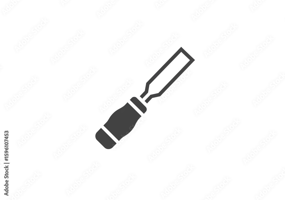 Poster an isolated gray chisel with a dark handle and a rectangular blade on a plain white background