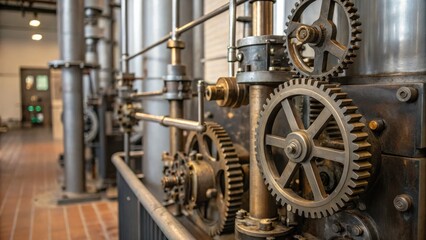 Intricate Mechanisms of Vintage Industrial Equipment in a Historic Setting