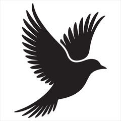 Elegant Black Bird Silhouette Flying With Open Wings For Graphic Design.