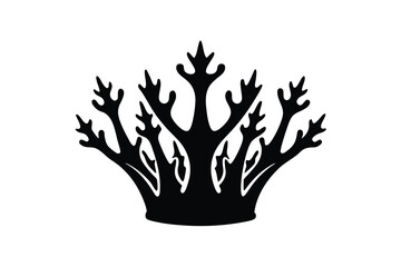 Black Silhouette of Coral on White Background Marine Life Illustration