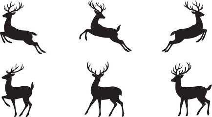 Set of Black Deer Silhouettes in Various Poses
