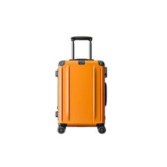 Stylish orange suitcase standing upright ready for travel and adventure, prepared for a business trip or vacation get away