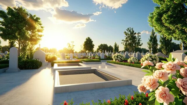 A peaceful cemetery with an open interment plot, ready for the final phase of a dignified funeral service