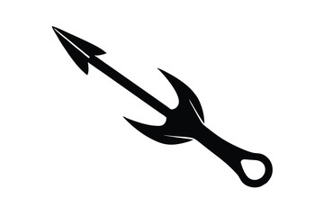 Black Silhouette of a Harpoon with Barbs and a Loop Handle