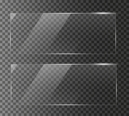 set of clear high qulity Glass plate on transparent background. glossy plastic glare frame, acrylic sheet