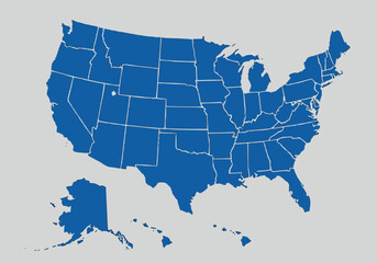 Blue vector map of the USA with state borders. Ideal for geographical representations, reports, and presentations.