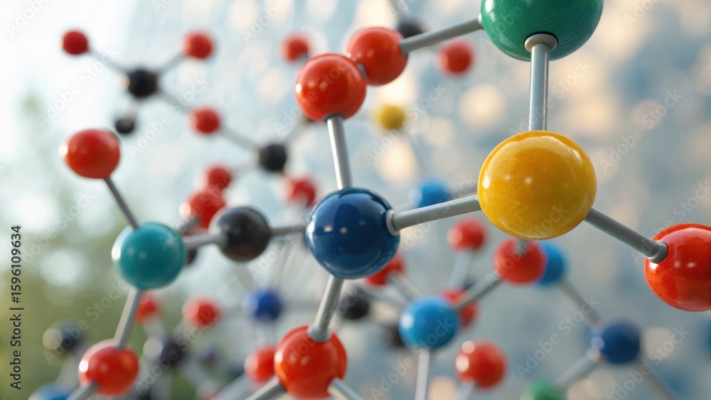 Poster colorful molecular structure with abstract background representing chemistry and science concepts