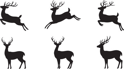 Set of Black Deer Silhouettes in Various Poses © HAFIJA KHATUN