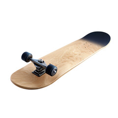 Skateboard with light wood grain deck and black gradient on the nose, a modern skateboard design perfect for extreme sports