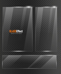 Glass plate frame Glossy window glass with reflections isolated on transparent surface	
