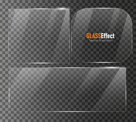 Glass plate frame Glossy window glass with reflections isolated on transparent surface	