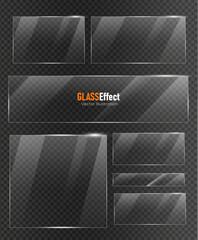 Glass plate frame Glossy window glass with reflections isolated on transparent surface	