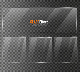 Glass plate frame Glossy window glass with reflections isolated on transparent surface	