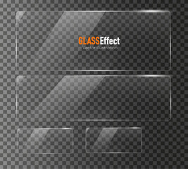 Glass plate frame Glossy window glass with reflections isolated on transparent surface	