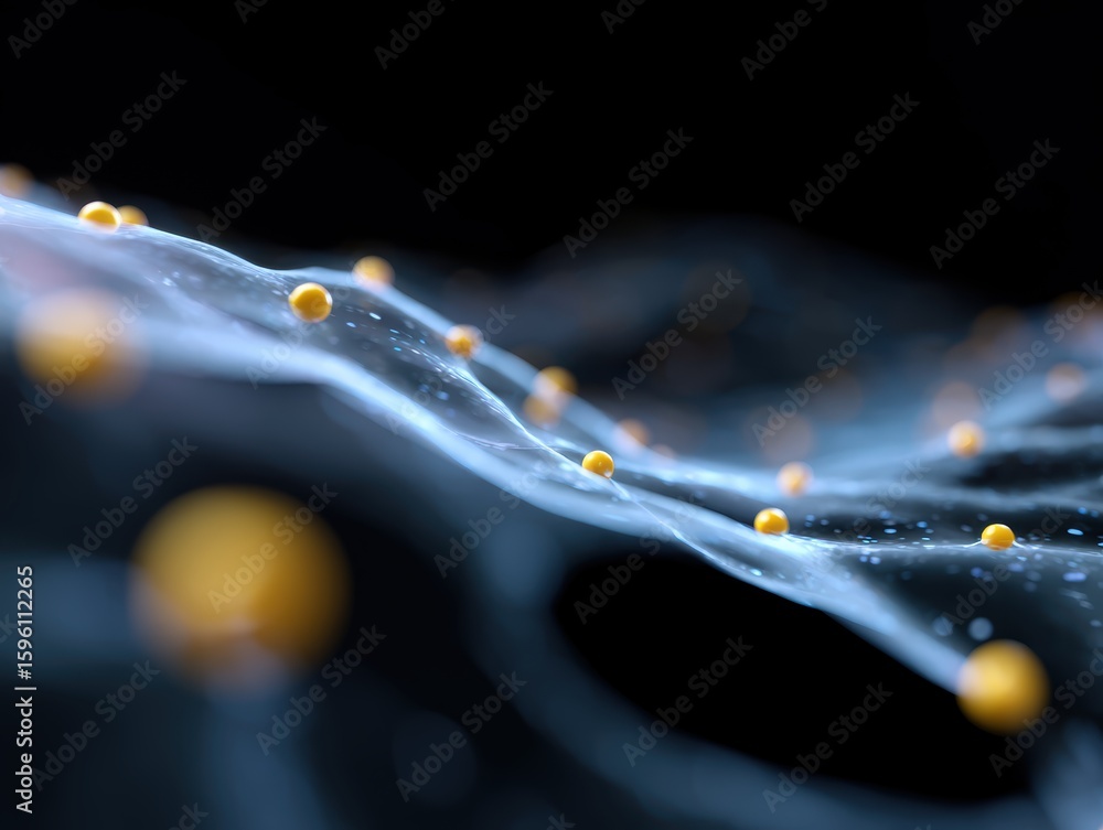 Poster abstract background: flowing data streams forming a knowledge graph, interconnected information. res