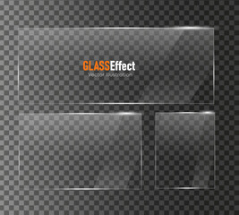 Glass plate frame Glossy window glass with reflections isolated on transparent surface	