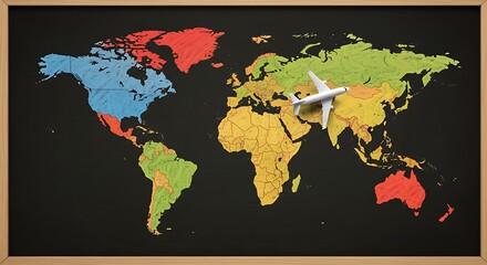 Global Air Travel Concept Airplane Soaring Above World Map for Adventure and Connection