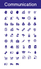 Communication icon collection in blue colour vector