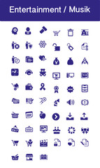 Entertainment Musik icon collection in blue colour vector