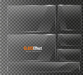 Glass plate frame Glossy window glass with reflections isolated on transparent surface	