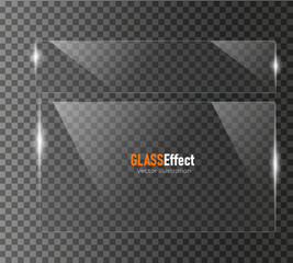 Glass plate frame Glossy window glass with reflections isolated on transparent surface	