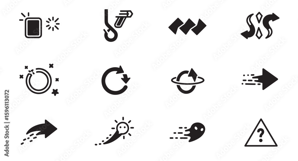 Poster collection of creative vector icons representing various symbols and design elements in black