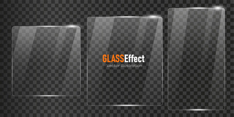 Glass plate frame Glossy window glass with reflections isolated on transparent surface	