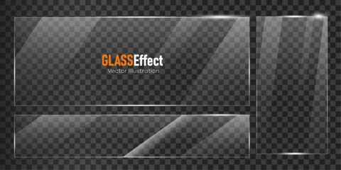 Glass plate frame Glossy window glass with reflections isolated on transparent surface	