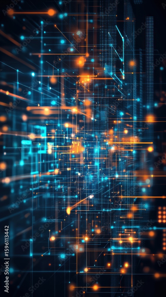 Poster abstract digital network: glowing lines and nodes in cyberspace