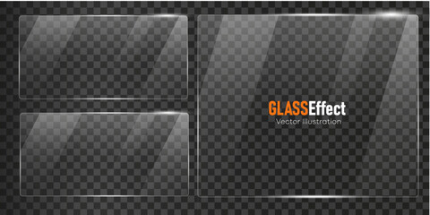 Glass plate frame Glossy window glass with reflections isolated on transparent surface	