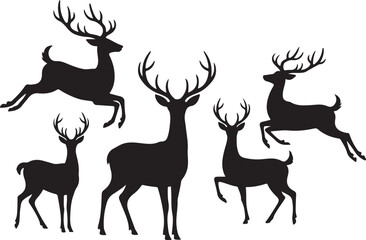 Deer silhouettes vector illustration on white background. Deer silhouettes vector set