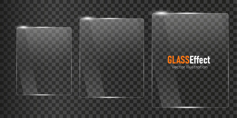 Glass plate frame Glossy window glass with reflections isolated on transparent surface	