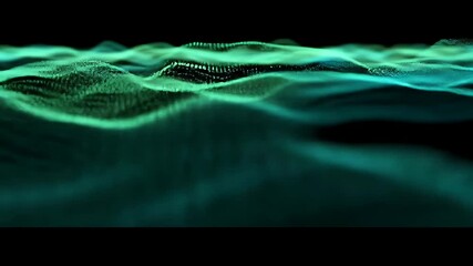 Abstract Green Digital Particle Waves Moving in a Seamless Loop for Sci-Fi Background - Powered by Adobe