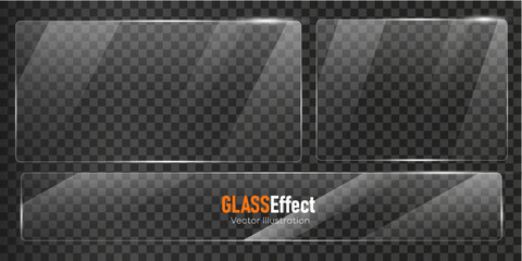 Glass plate frame Glossy window glass with reflections isolated on transparent surface	
