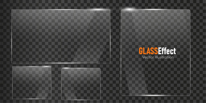 Glass plate frame Glossy window glass with reflections isolated on transparent surface	