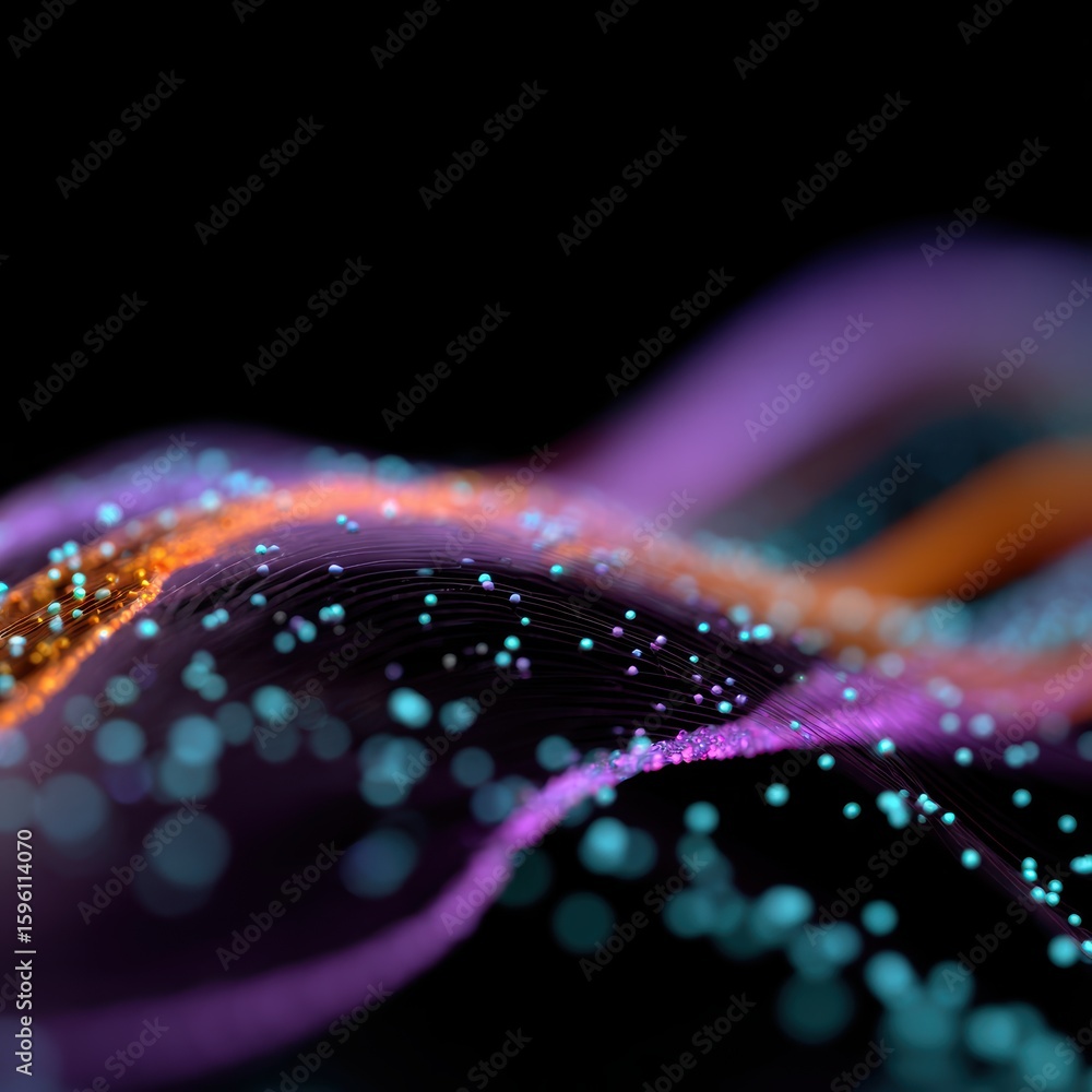Aufkleber abstract background: flowing particles forming a dynamic customer journey map for e-commerce, user e