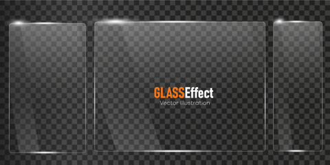 Glass plate frame Glossy window glass with reflections isolated on transparent surface	