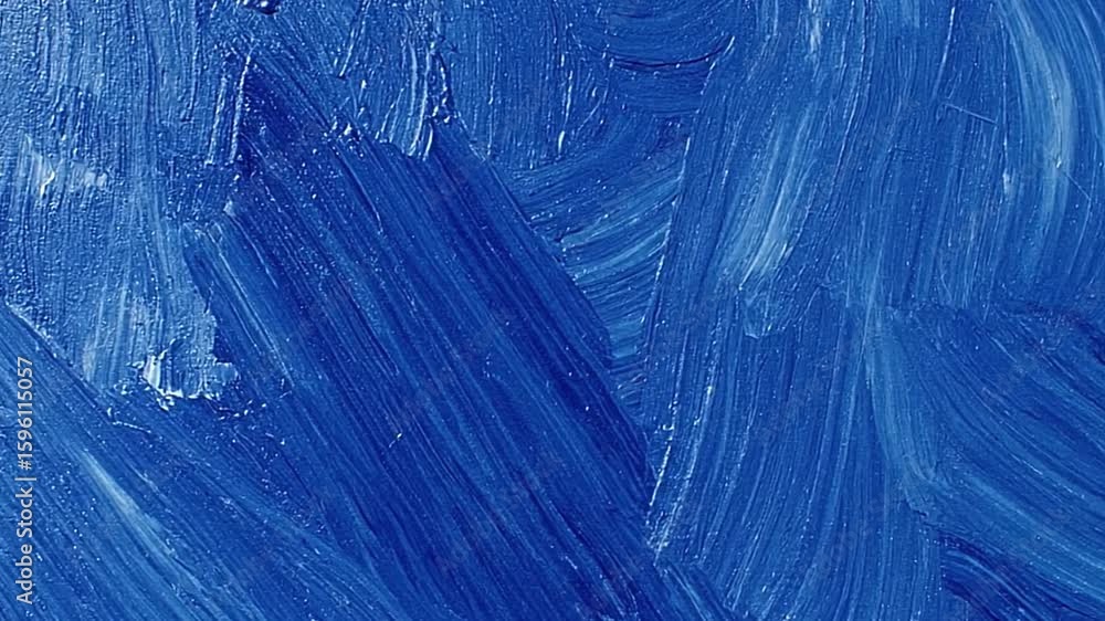 Poster closeup of blue paint strokes textured with visible brush marks creating a dense layered effect