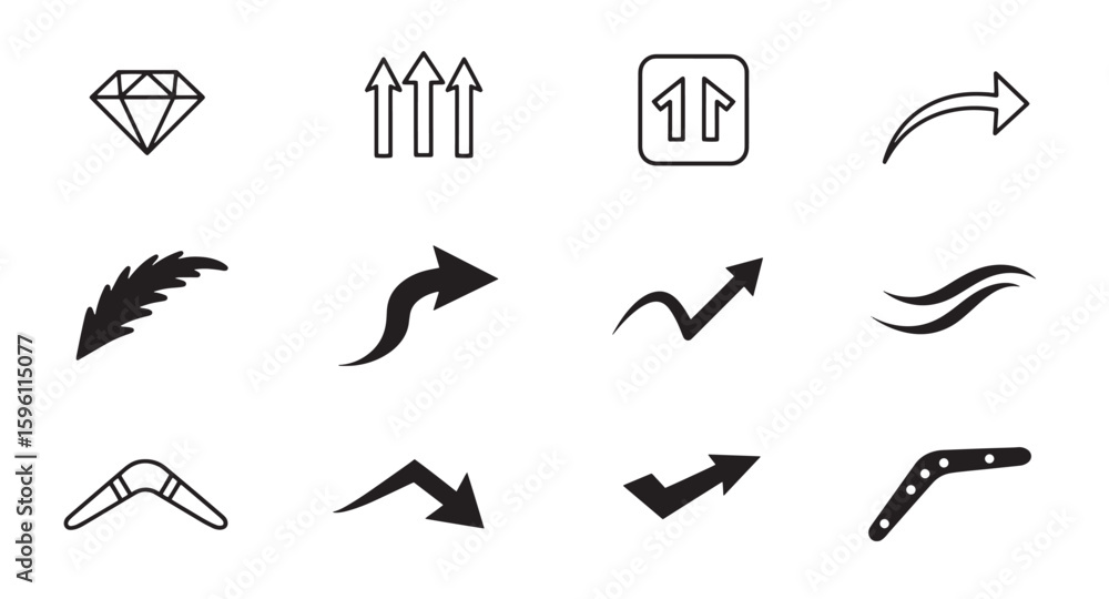 Poster collection of various icon elements such as arrows boomerangs feathers and diamond shapes