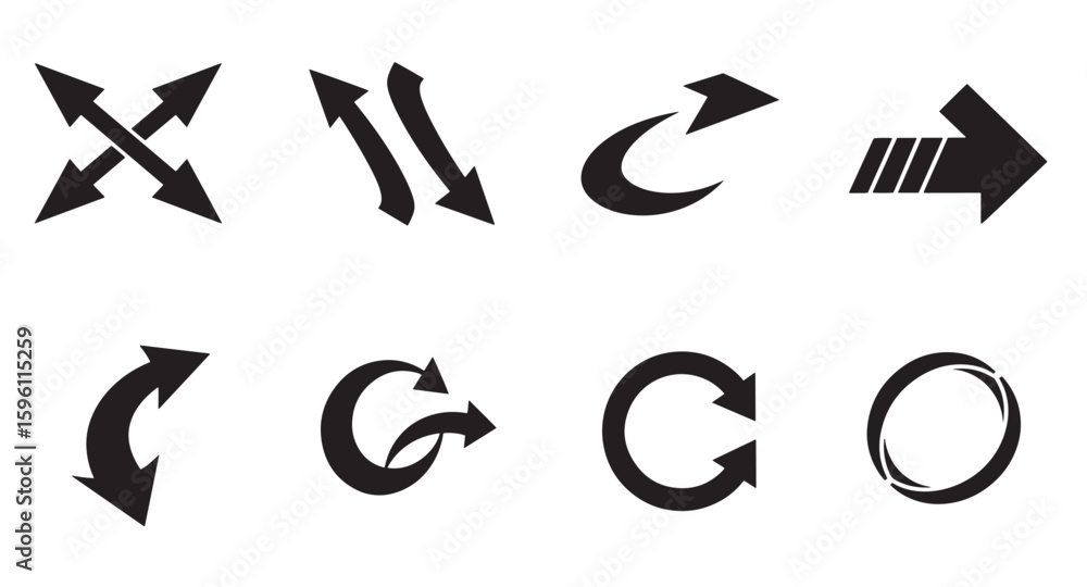 Poster Diverse collection of black arrow icons displaying direction navigation and movement concepts