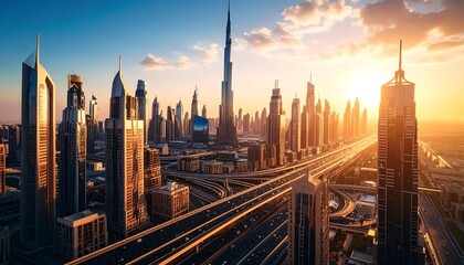 Obraz premium Dubai Skyline Sunset Aerial View.