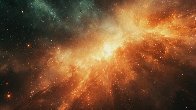 Celestial Symphony: An immersive portrayal of the cosmos, showcasing a vibrant nebula with captivating hues of orange and teal, evoking the awe and wonder of space
