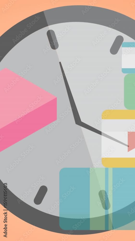 Poster animation of school items icons moving on red background