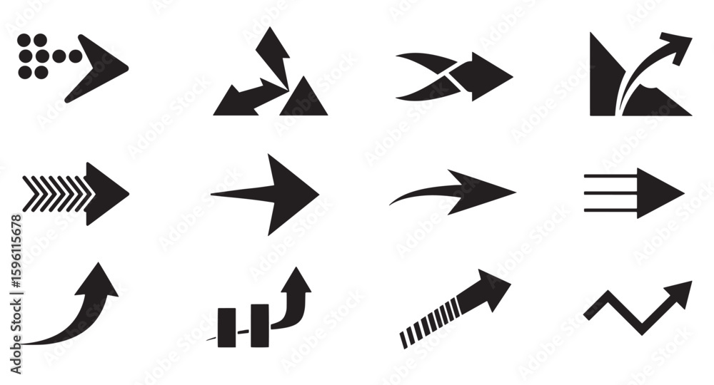 Poster diverse set of black arrow icons showcasing direction navigation and design elements