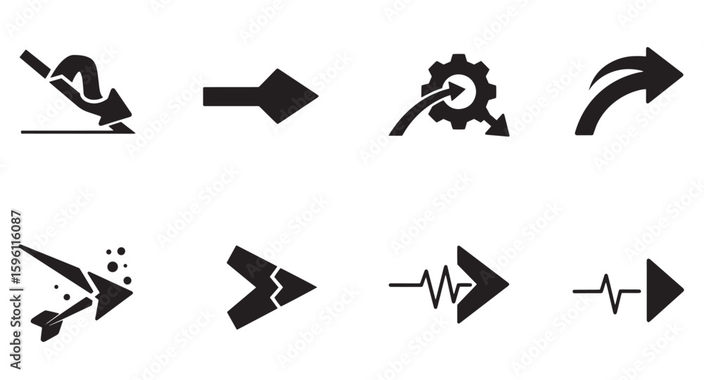 Poster Set of creative arrow icons representing different concepts and design elements in black